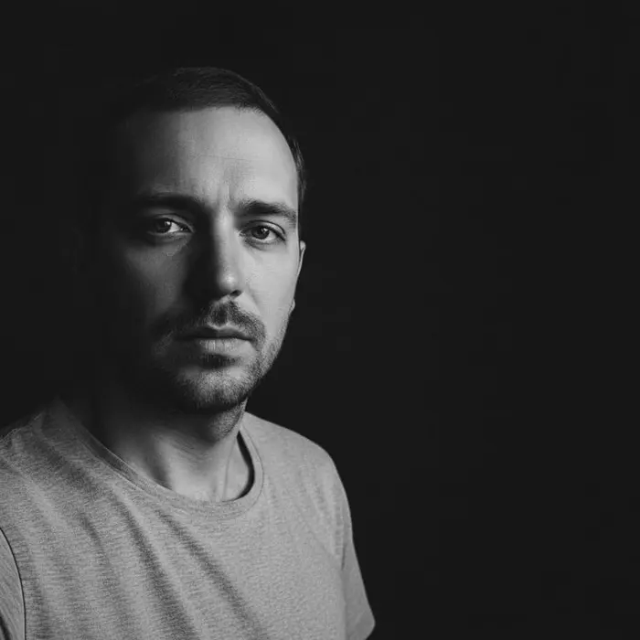 Iconic B&W pack example: a dramatic black and white portrait.